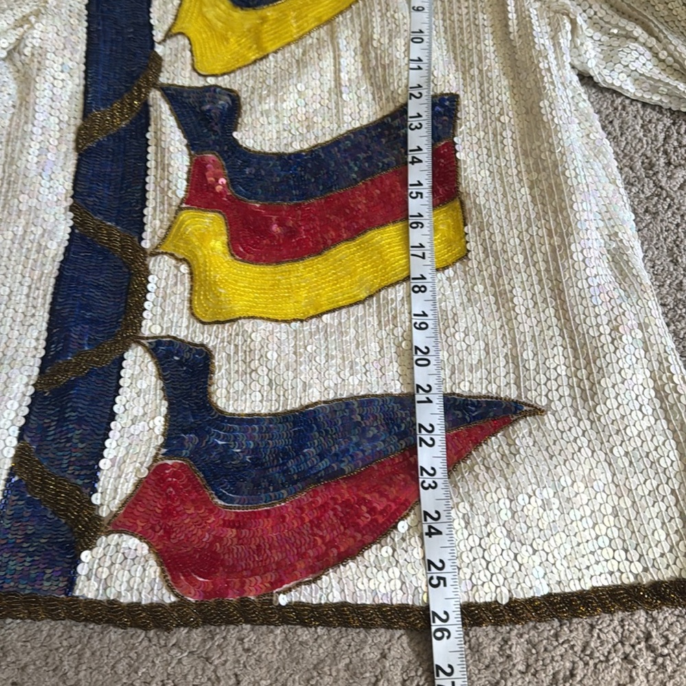 NEW Scarlett Rage Vintage medium sequin shirt top long sleeve flags nautical - Picture 7 of 10